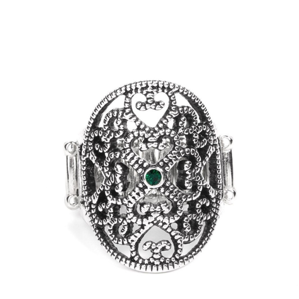 Paparazzi Silver Green Filigree Ring Imperical Icon Emerald Fashion Jewerly